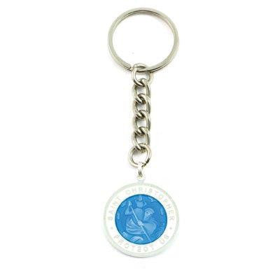 Large St. Christopher Medal Keychain (Babyblue-White)