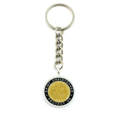 Large St. Christopher Medal Keychain (Bronze-Black)