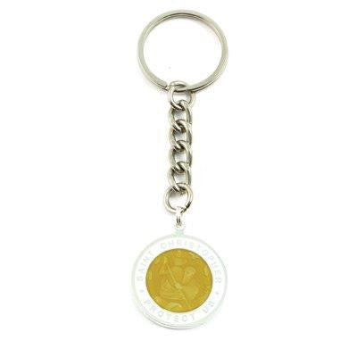 Large St. Christopher Medal Keychain (Bronze-White)