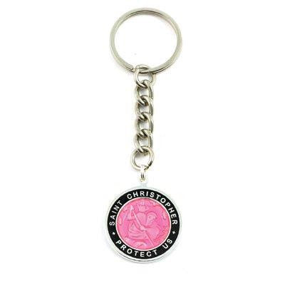 Large St. Christopher Medal Keychain (Fuchsia-Black)