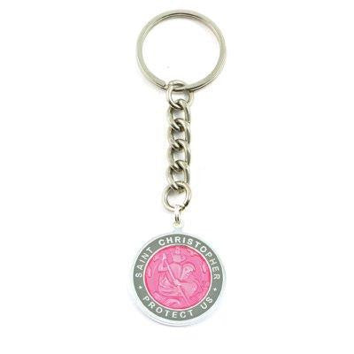 Large St. Christopher Medal Keychain (Fuchsia-Slate)