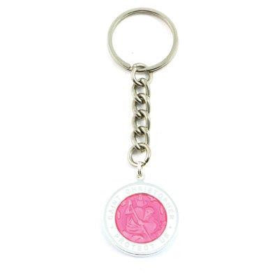 Large St. Christopher Medal Keychain (Fuchsia-White)