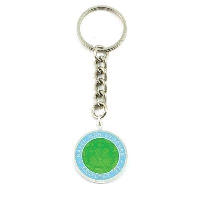 Large St. Christopher Medal Keychain (Lime-Babyblue)