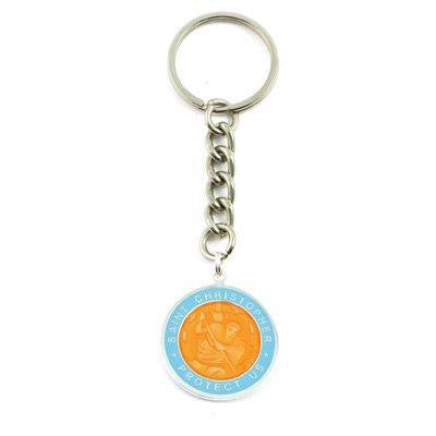 Large St. Christopher Medal Keychain (Orange-Babyblue)