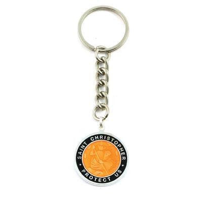 Large St. Christopher Medal Keychain (Orange-Black)