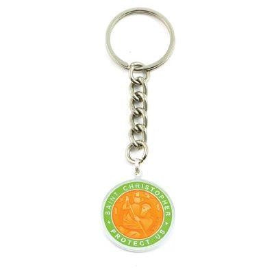 Large St. Christopher Medal Keychain (Orange-Lime)