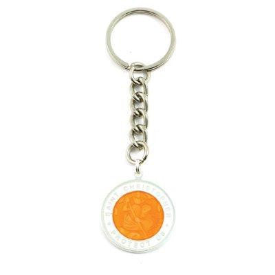 Large St. Christopher Medal Keychain (Orange-White)