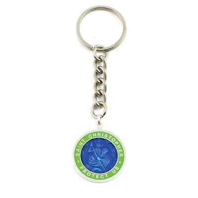 Large St. Christopher Medal Keychain (Royalblue-Lime)