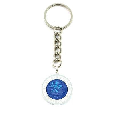 Large St. Christopher Medal Keychain (Royalblue-White)