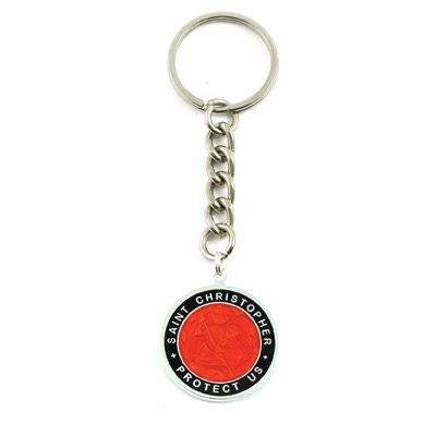 Large St. Christopher Medal Keychain (Red-Black)