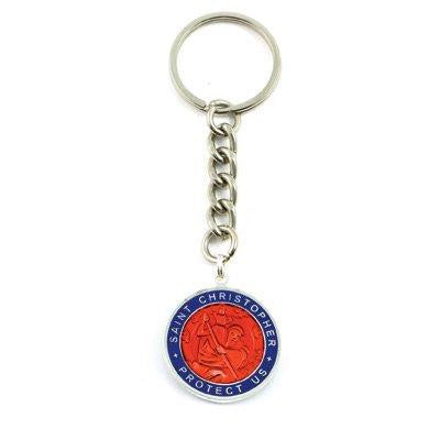 Large St. Christopher Medal Keychain (Red-Royalblue)