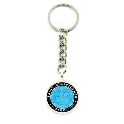 Large St. Christopher Medal Keychain (Skyblue-Black)