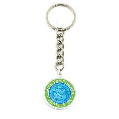 Large St. Christopher Medal Keychain (Skyblue-Lime)