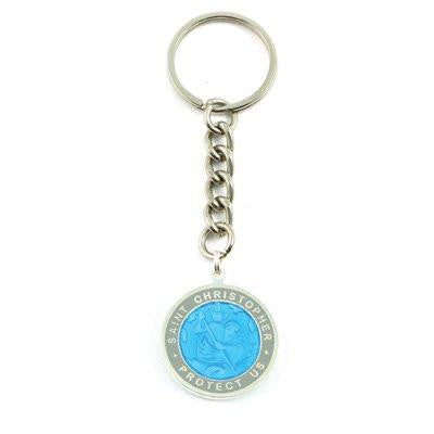 Large St. Christopher Medal Keychain (Skyblue-Slate)