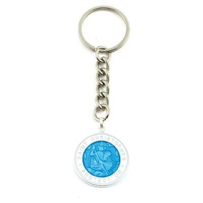 Large St. Christopher Medal Keychain (Skyblue-White)