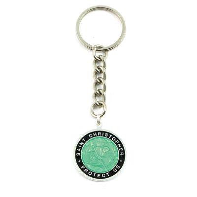 Large St. Christopher Medal Keychain (Seagreen-Black)