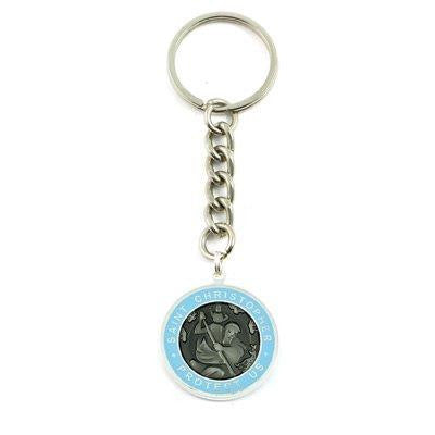 Large St. Christopher Medal Keychain (Slate-Babyblue)