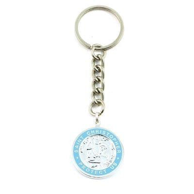 Large St. Christopher Medal Keychain (Silver-Babyblue)