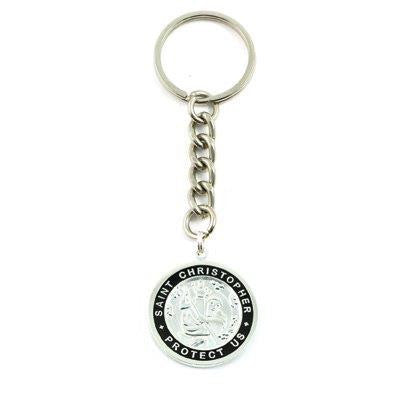 Large St. Christopher Medal Keychain (Silver-Black)