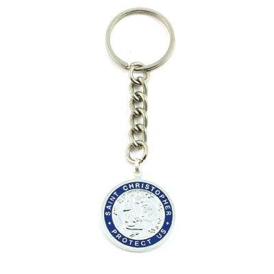 Large St. Christopher Medal Keychain (Silver-Royalblue)