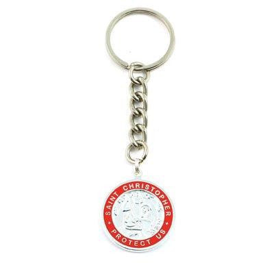 Large St. Christopher Medal Keychain (Silver-Red)