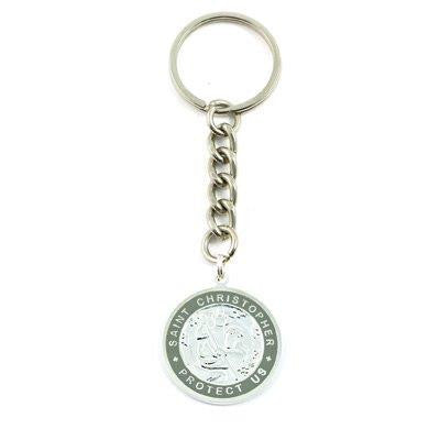 Large St. Christopher Medal Keychain (Silver-Slate)