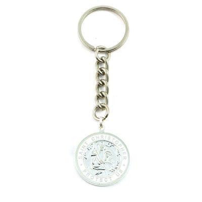 Large St. Christopher Medal Keychain (Silver-White)