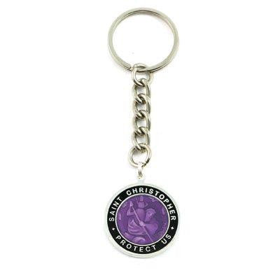 Large St. Christopher Medal Keychain (Violet-Black)