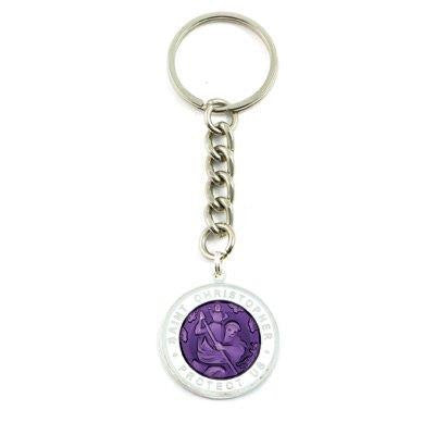 Large St. Christopher Medal Keychain (Violet-White)