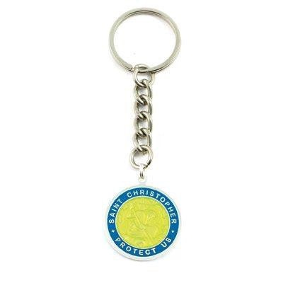 Large St. Christopher Medal Keychain (Yellow-Aquamarine)