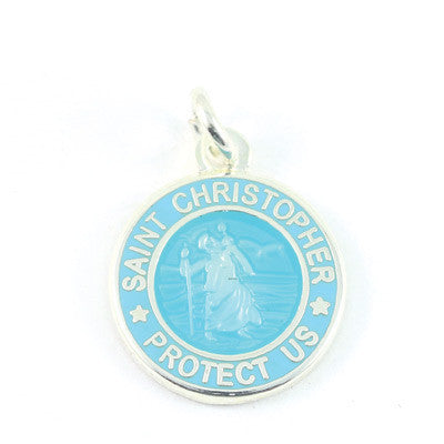 Mini Silver-plated St. Christopher Medals (Aqua-Babyblue)