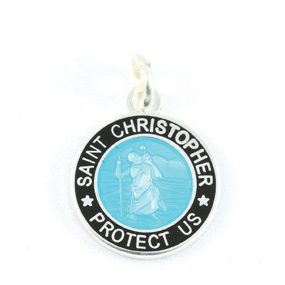 Mini Silver-plated St. Christopher Medals (Aqua-Black)