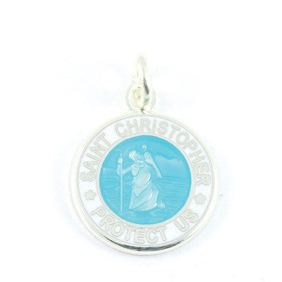 Mini Silver-plated St. Christopher Medals (Aqua-White)