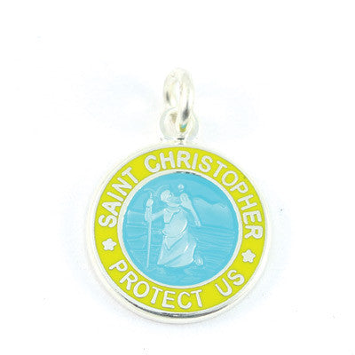 Mini Silver-plated St. Christopher Medals (Aqua-Yellow)