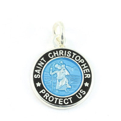 Mini Silver-plated St. Christopher Medals (Babyblue-Black)