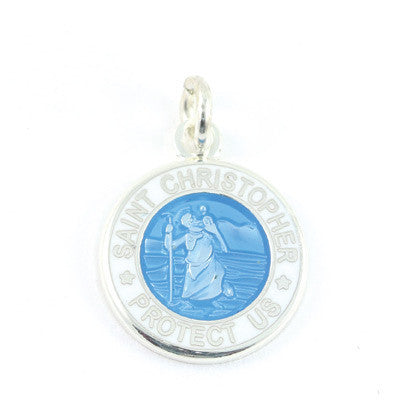 Mini Silver-plated St. Christopher Medals (Babyblue-White)