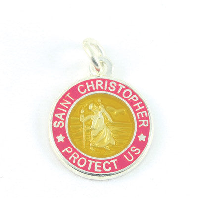 Mini Silver-plated St. Christopher Medals (Bronze-Fuchsia)