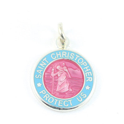 Mini Silver-plated St. Christopher Medals (Pink-Babyblue)