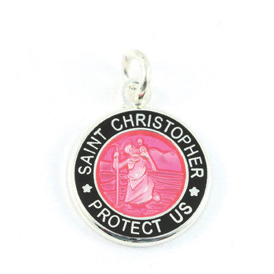 Mini Silver-plated St. Christopher Medals (Fuchsia-Black)