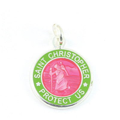 Mini Silver-plated St. Christopher Medals (Fuchsia-Lime)