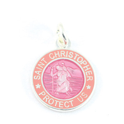 Mini Silver-plated St. Christopher Medals (Pink-Pink)