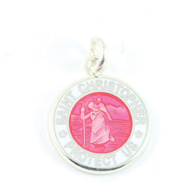 Mini Silver-plated St. Christopher Medals (Fuchsia-White)