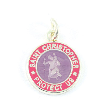 Mini Silver-plated St. Christopher Medals (Lavender-Fuchsia)