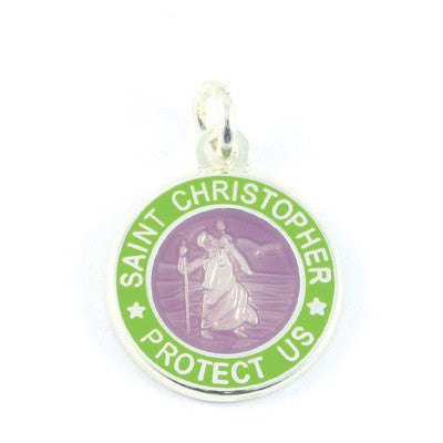 Mini Silver-plated St. Christopher Medals (Lavender-Lime)