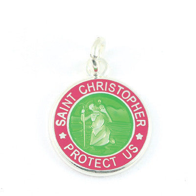 Mini Silver-plated St. Christopher Medals (Lime-Fuchsia)