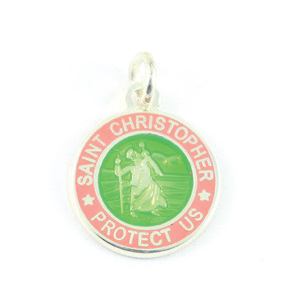 Mini Silver-plated St. Christopher Medals (Lime-Pink)