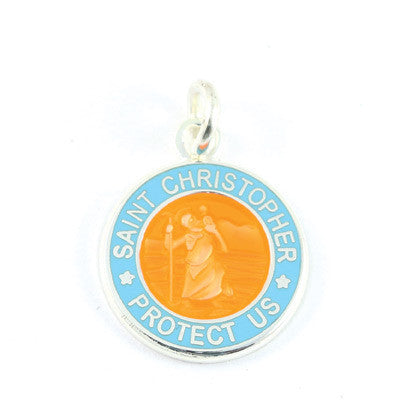 Mini Silver-plated St. Christopher Medals (Orange-Babyblue)