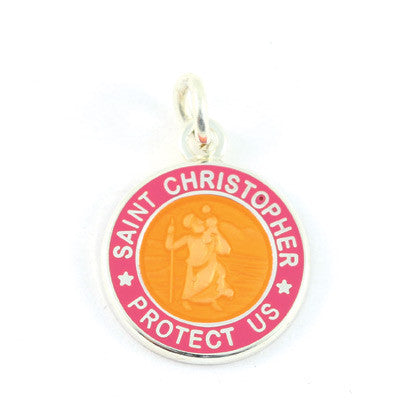 Mini Silver-plated St. Christopher Medals (Orange-Fuchsia)