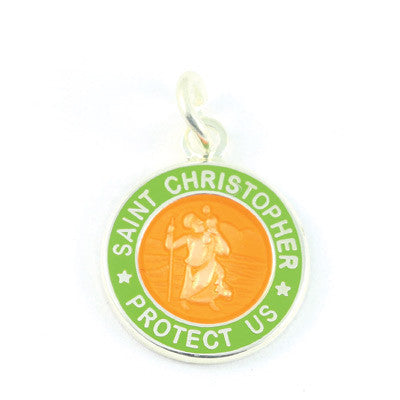 Mini Silver-plated St. Christopher Medals (Orange-Lime)