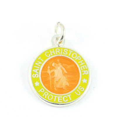 Mini Silver-plated St. Christopher Medals (Orange-Yellow)